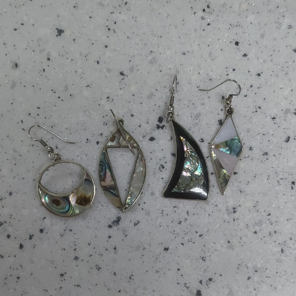 Vintage Alpaca Mexico Silver Abalone Shell Dangle Single Earring Bundle
